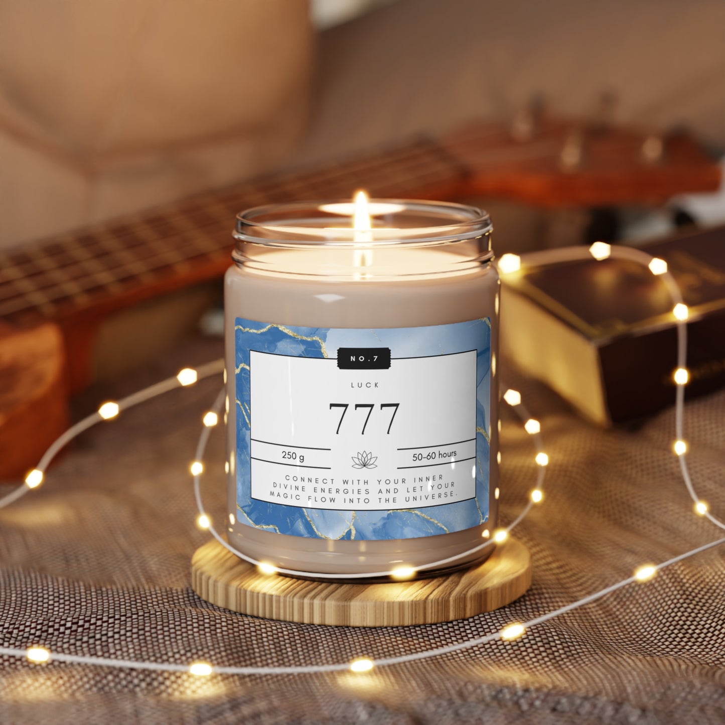 777, Angel Number Candle, Blue Marble Gift, 777 Candle, 777 Lucky Number, Repeating Numbers Candle, Spiritual Candle, Intention Candle
