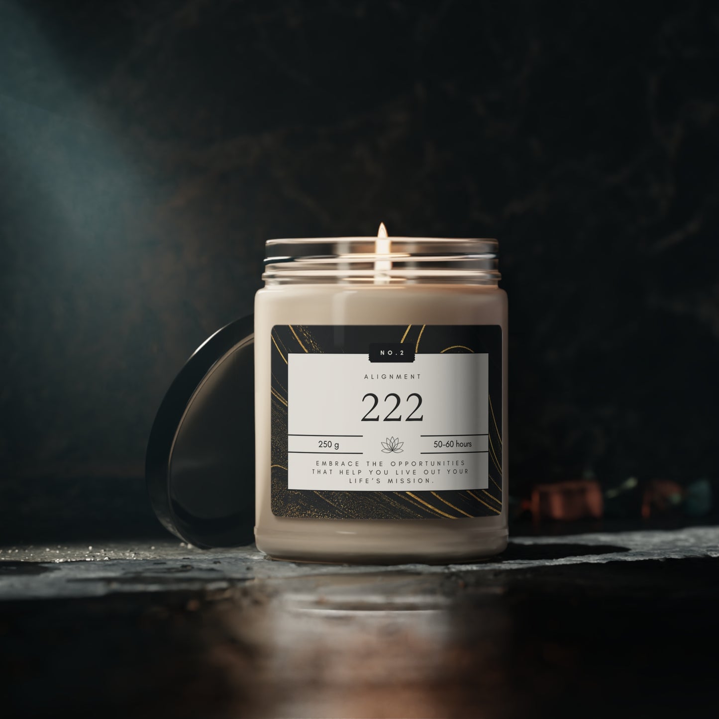 222, Angel Number Candle, Black Marble Gift, 222 Candle, 222 Lucky Number, Repeating Numbers Candle, Spiritual Candle, Intention Candle
