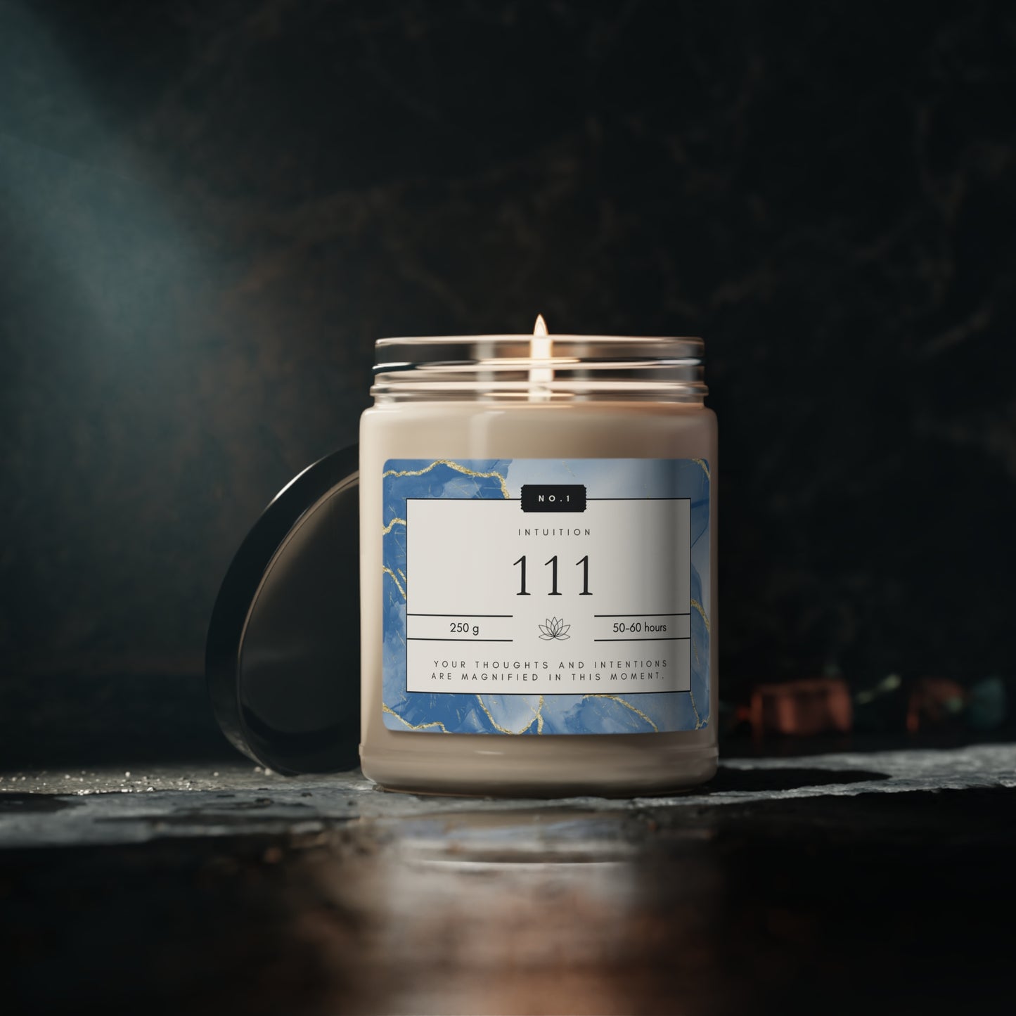 111, Angel Number Candle, Blue Marble Gift, 111 Candle, 111 Lucky Number, Repeating Numbers Candle, Spiritual Candle, Intention Candle